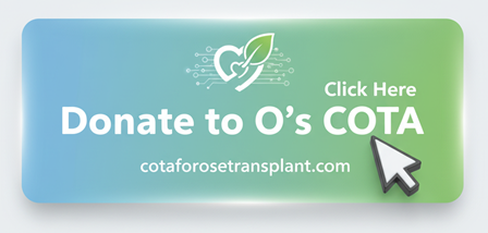 Button to donate directly to O's COTA (Children's Organ Transplant Association) fundraising campaign for transplant-related expenses.