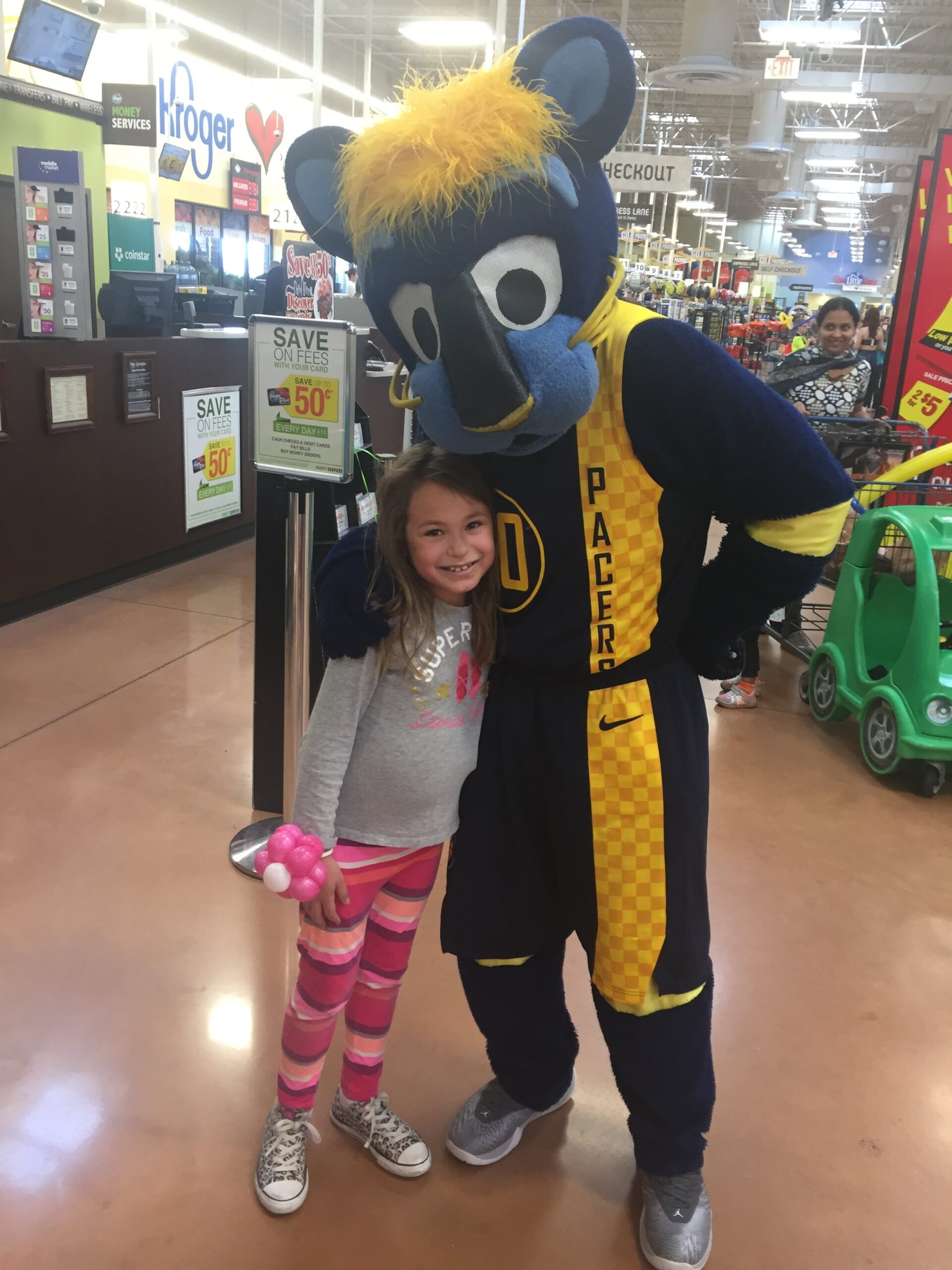 Lydia after meeting some Pacers and dancing with boomer at Kroger
